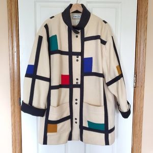 Herman Kay Vintage Mondrian Coat Wool MCM 1980s